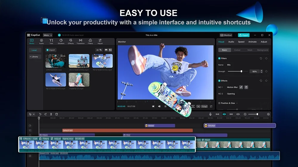 User-friendly interface of video editing software for vlog editing