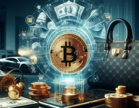 Bitcoin and luxury assets symbolizing high-end financial services and digital wealth management.