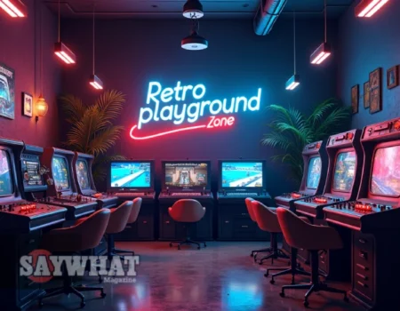 Retroplaygroundzone.com logo featuring classic gaming controllers and pixelated characters