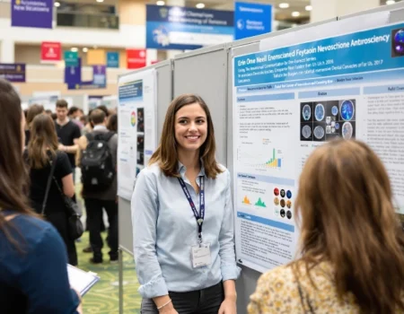 MassURC Erin O’Neil presenting neuroscience research at an academic conference.