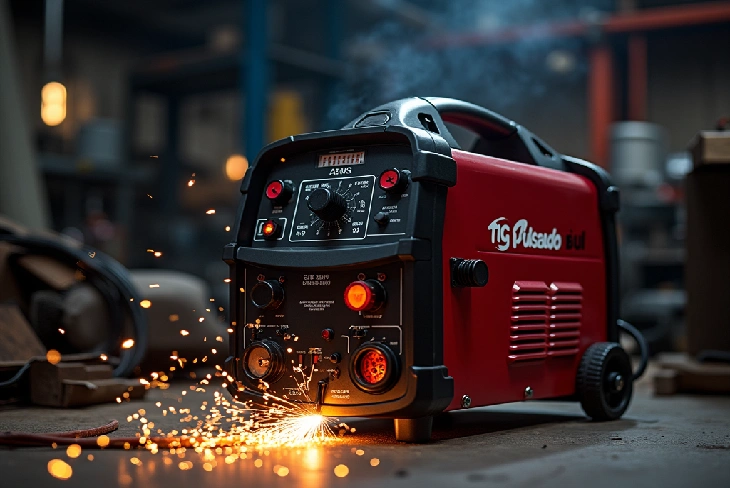 TIG Pulsado Bull Welder in action, showcasing precision welding on a metal workpiece.