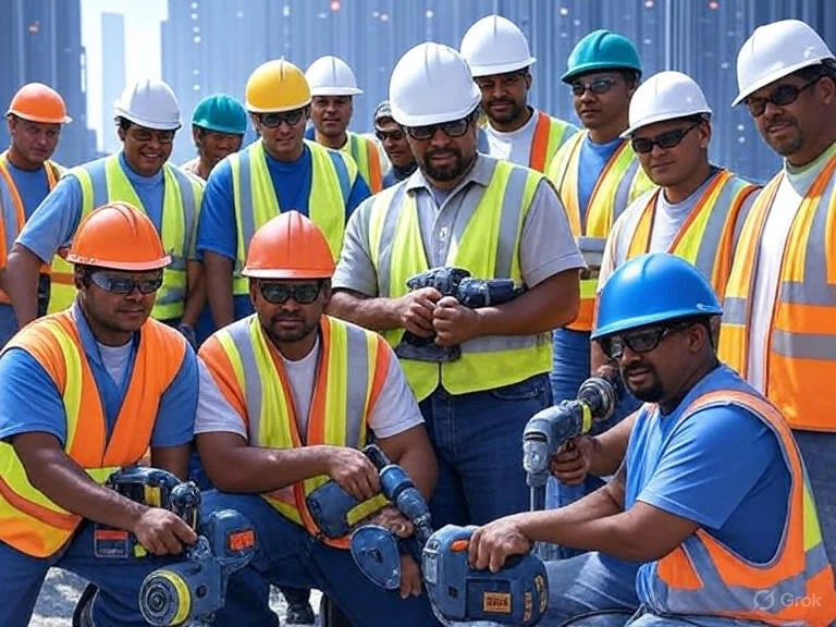 Construction worker using PLG Supplies power tools on a 2025 job site for efficient and safe project completion.