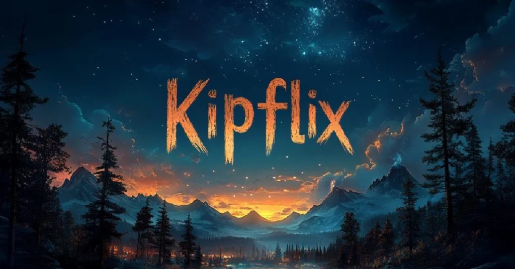 Screenshot of Kipflix streaming website homepage displaying a selection of movie and TV show thumbnails with a search bar and genre categories.