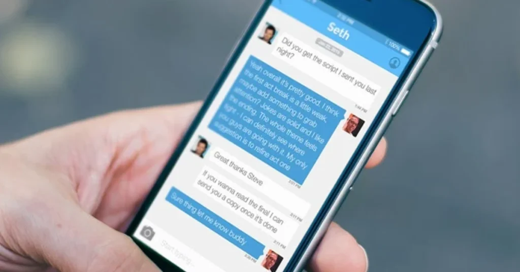 A screenshot of the iMsgTroid messaging app interface displaying a unified dashboard with chat, task management, and notification features on a smartphone screen.