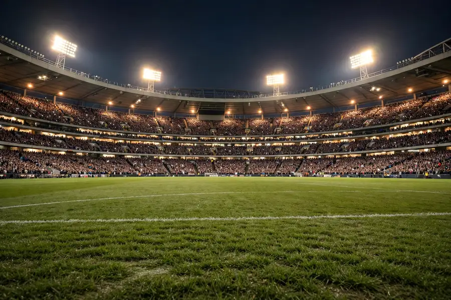 Floodlit football stadium at night, the stage behind the Cristiano Ronaldo net worth story