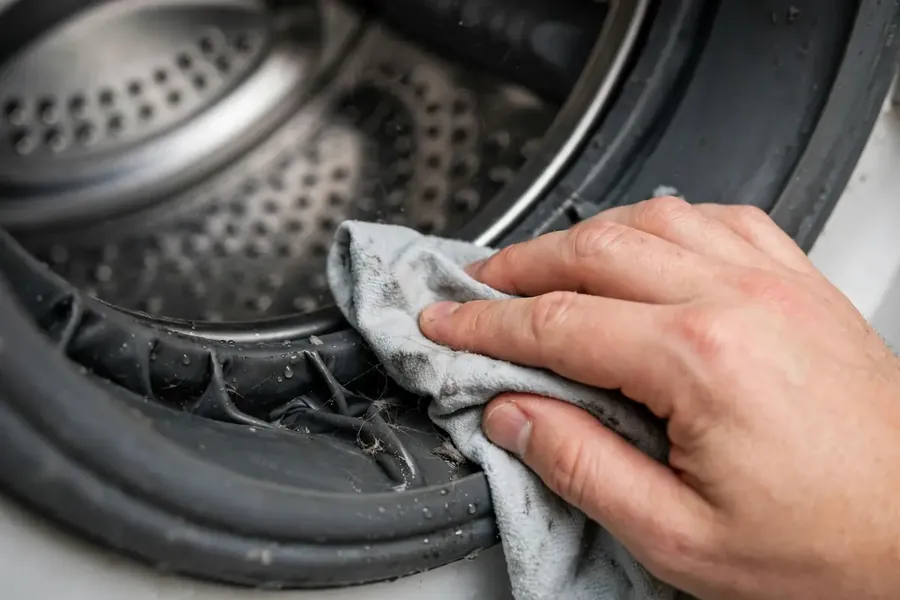 How to Clean a Washing Machine Door Seal: Wiping Away Mould Wiping mould from a washing machine door seal